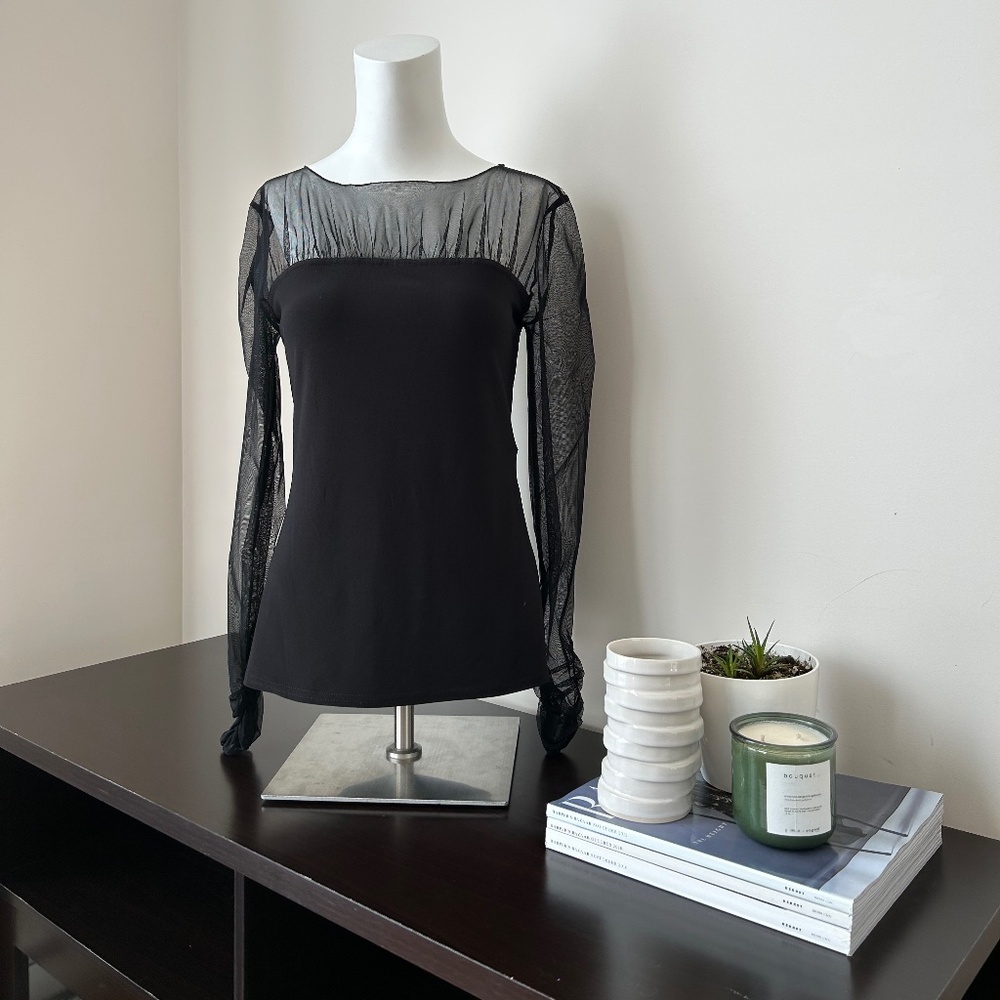 Joseph Ribkoff⎪Sheer Black Silk Long Sleeve Blouse